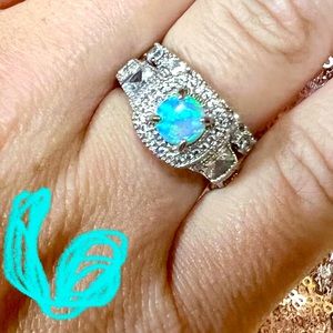Blue Fire Stone Double Band Ring